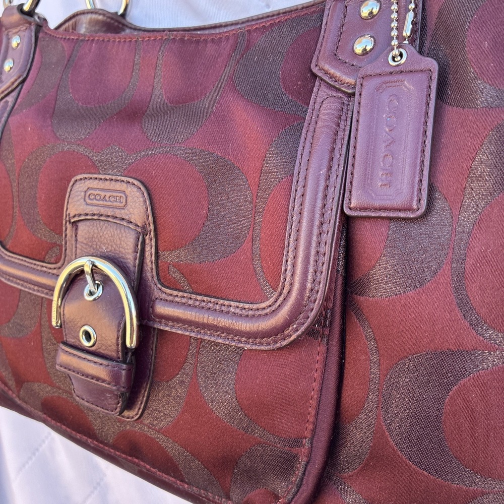 Coach Campbell Signature Shoulder Metallic Belle Carryall Bag Burgundy F26246 - Picture 2 of 13